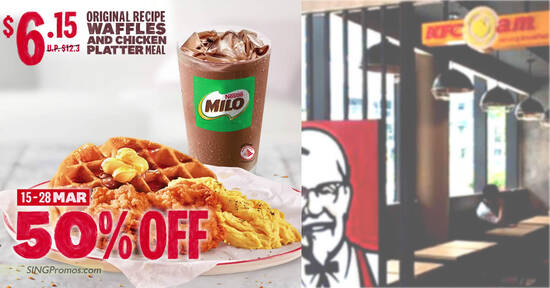 KFC S’pore offering 50% off Original Recipe Waffles and Chicken Platter breakfast till 28 March 2023