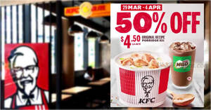 Featured image for KFC S’pore selling Original Recipe Porridge breakfast meal at $4.50 (50% off) till 4 April 2023