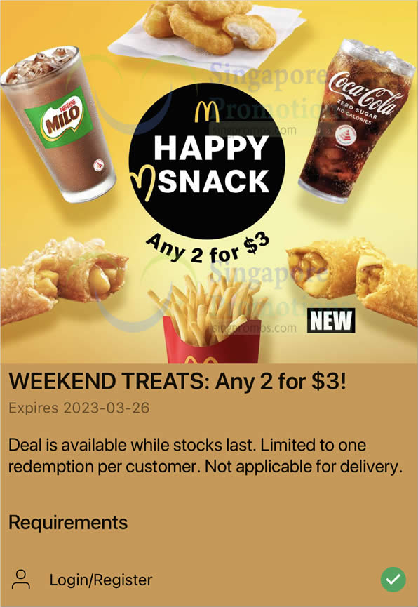 Lobang: McDonald’s S’pore App has a Any-2-for-$3 deal till 26 March, pay only $3 for 8pcs McNuggets - 27