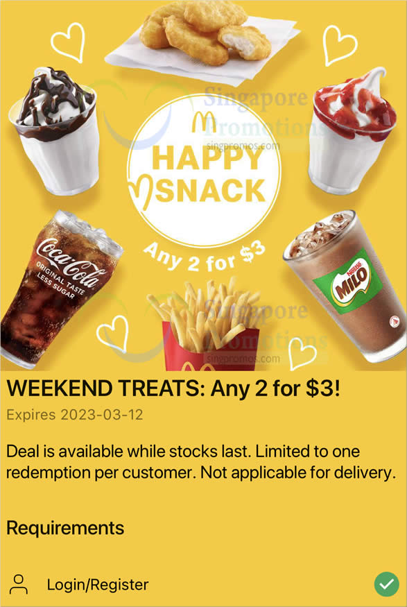 Lobang: McDonald’s S’pore App has a Any-2-for-$3 deal on weekends till 12 Mar, pay $3 for 8pcs McNuggets - 26