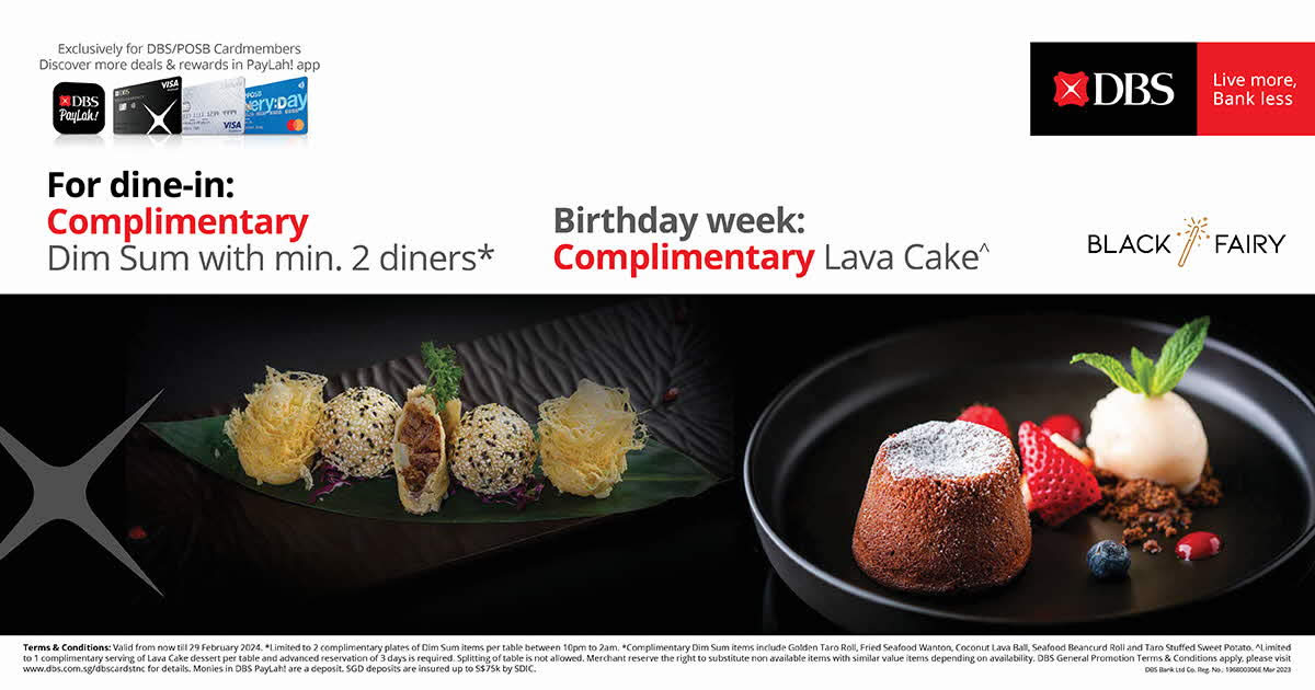 Featured image for Complimentary Deals with NO Minimum Spend at Black Fairy @ SAFRA Carpenter, Monday to Saturday