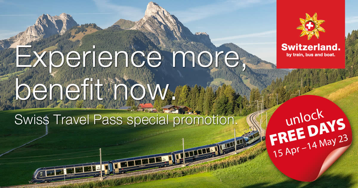Featured image for Discover more of Switzerland with Swiss Travel Pass FREE travel days promotion, book from 15 April - 14 May 2023