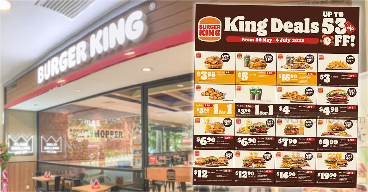 Featured image for Burger King S'pore lets you save up to 53% with over 15 new ecoupon deals valid till 3 July 2023