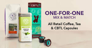 Featured image for (EXPIRED) Buy-1-Get-1-Free Retail Coffee, Tea and CBTL Capsules at Coffee Bean S’pore outlets, while stocks last