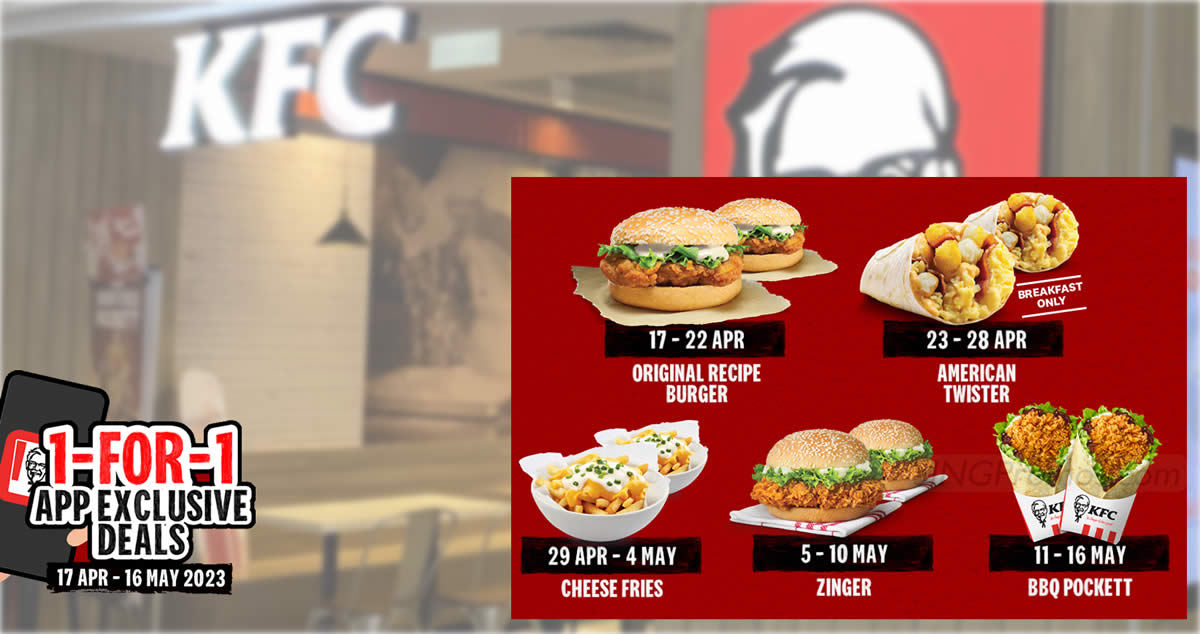Featured image for KFC S'pore has Buy-1-Get-1-Free App Exclusive deals from 17 Apr - 16 May 2023