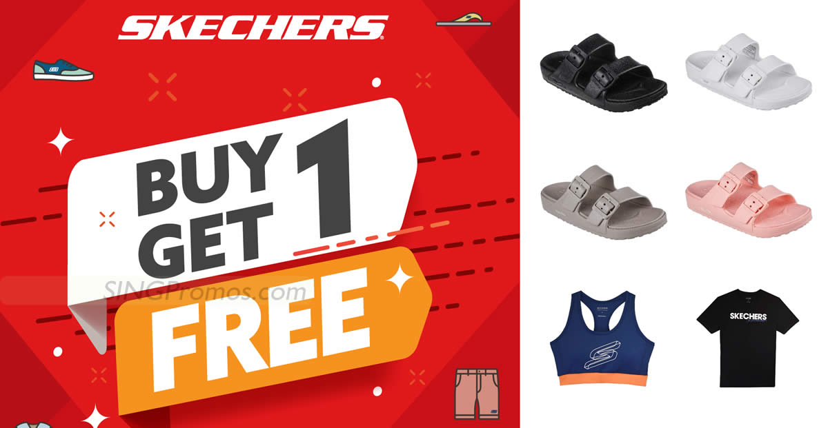 Featured image for Skechers S'pore is having a "Buy 1 Get 1 Free" Double Promotion from 1 April 2023