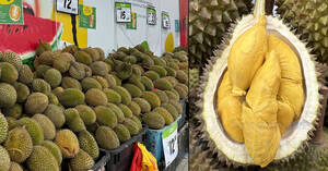 Featured image for Durians from as low as $2 at Giant Tampines till 22 June 2023, has MSW, Black Pearl, Golden Phoenix, D101, D13
