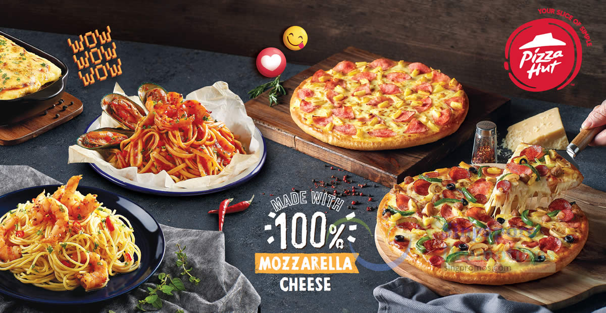 Featured image for Pizza Hut S'pore Menu - pizzas, pastas, appetisers, soups, salads, entrees, desserts beverages - as of May 2023