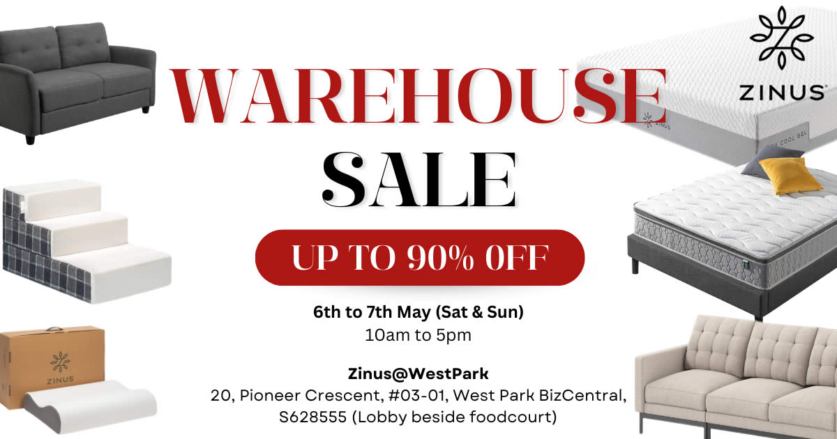 Featured image for Up to 90% off at Zinus Warehouse Sale from 6th to 7th May 2023