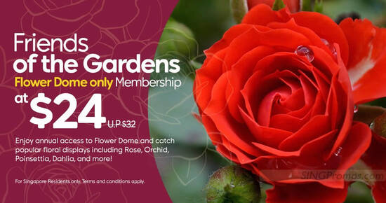 $24 for 1-year adult unlimited admission to Gardens by the Bay Flower Dome + 2hr free parking till 14 Aug 2023