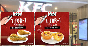 Featured image for (EXPIRED) KFC S’pore has Buy-1-Get-1-Free 1pc Chicken and Egg Tart deal from 16 – 20 Jun 2023