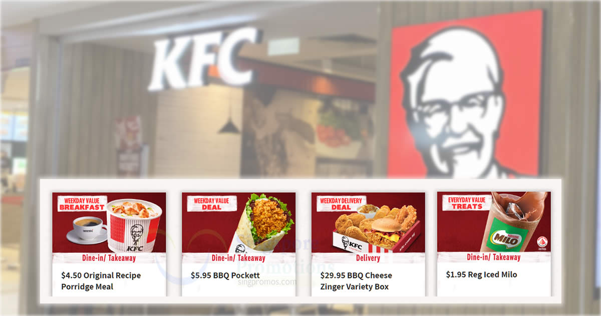 Featured image for KFC S'pore offering $5.95 BBQ Pockett, $4.50 O.R. Porridge Meal and more weekday deals till 31 Jul 2023