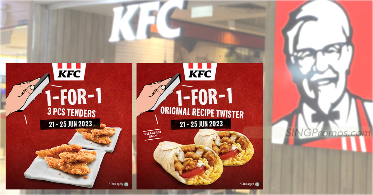 Featured image for KFC S'pore has Buy-1-Get-1-Free Original Recipe Twister and Hot & Crispy Tenders deal from 21 - 25 Jun 2023