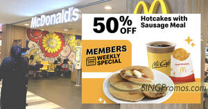 Featured image for (EXPIRED) 50% off Hotcakes with Sausage Meal breakfast deal at McDonald’s S’pore on Monday, 12 June 2023