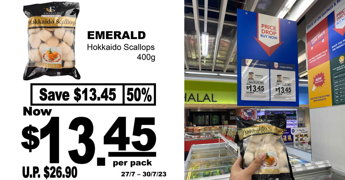 Featured image for 50% OFF Emerald Hokkaido Scallops at NTUC FairPrice till 30 July 2023