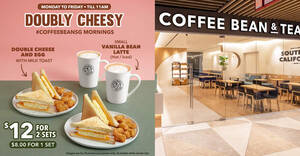 Featured image for Coffee Bean S’pore’s new Weekdays Breakfast Set costs S$6 per set when you buy two sets from 3 July 2023