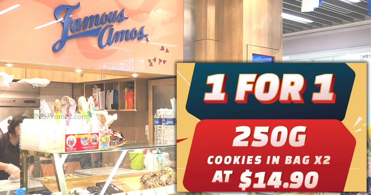 Featured image for Famous Amos S'pore has 1-for-1 Cookie in Bag deal at only $14.90 (UP. $29.80) till 16 July 2023