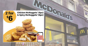 Featured image for (EXPIRED) $6 for 12pcs McNuggets (6pcs Chicken + 6pcs Spicy) at McDonald’s S’pore stores till 23 July 2023