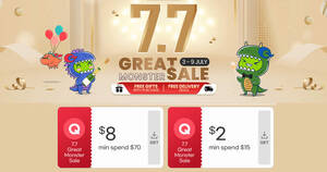 Featured image for Qoo10 S’pore offering $2 and $8 7.7 Monster Sale cart coupons till 5 Jul 2023