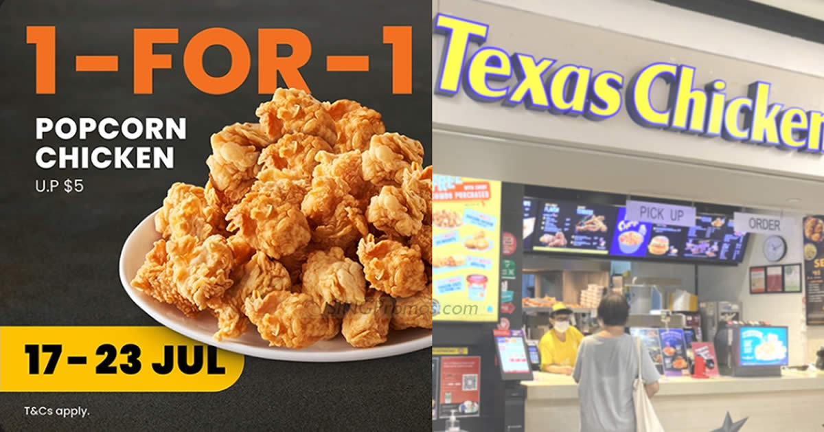 Featured image for Buy-1-Get-1-Free Popcorn Chicken at Texas Chicken S'pore outlets till 23 July, pay only S$2.50 each