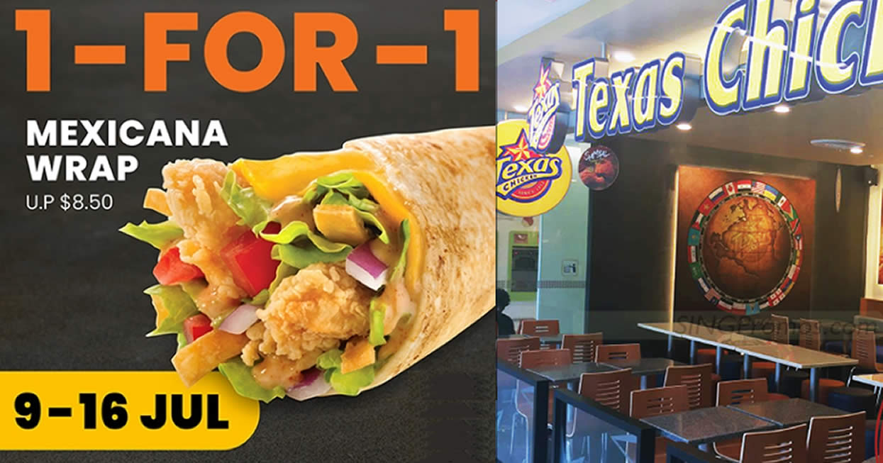 Featured image for Buy-1-Get-1-Free Mexicana Wrap at Texas Chicken S'pore outlets till 16 July, pay only S$4.25 each