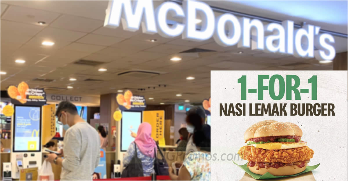 Featured image for Buy-1-Get-1-Free Nasi Lemak Burger at McDonald's S'pore outlets on Monday, 21 Aug 2023