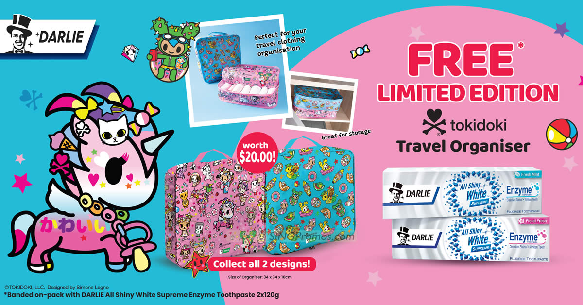 Featured image for Free tokidoki Travel Organiser with Darlie All Shiny White Supreme Enzyme Toothpastes from 17 Aug 2023