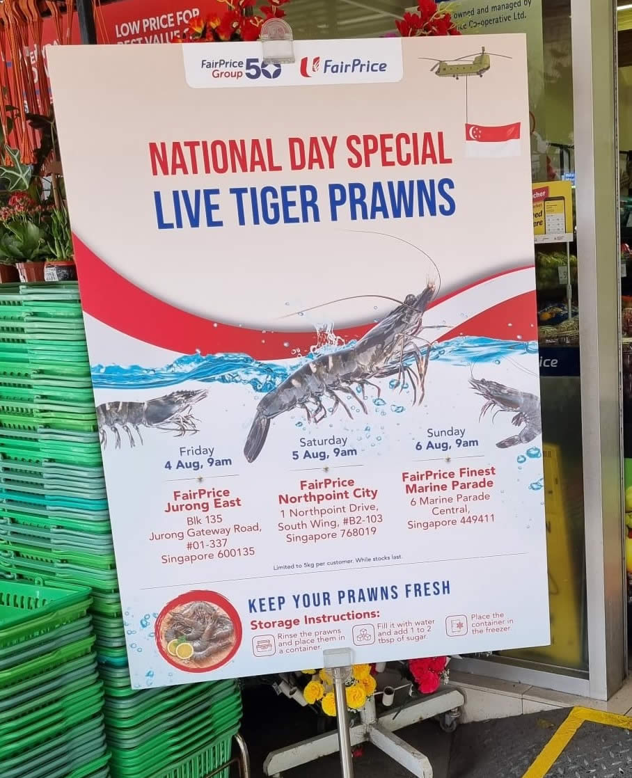 Fairprice selling live tiger prawns at $19.90/kg at selected outlets from 4 