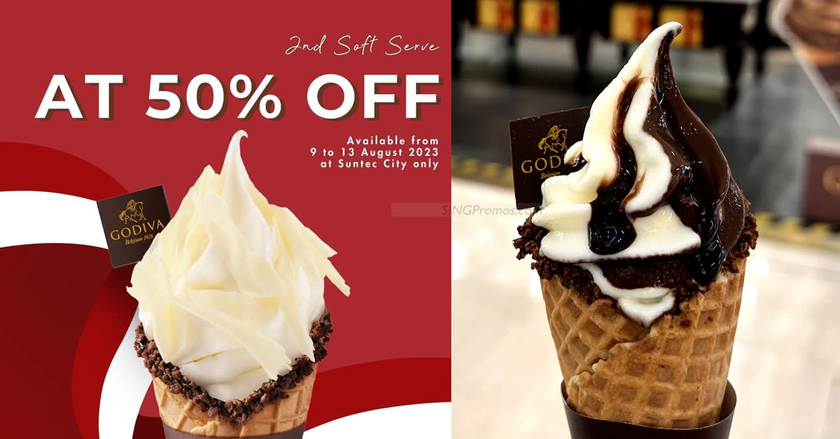 Featured image for Godiva offering 50% off the second soft serve at Suntec outlet from 9 - 13 Aug 2023