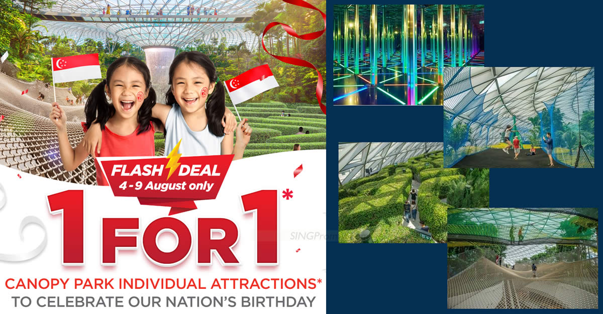 Featured image for Jewel Changi Airport has 1-for-1 deal for Canopy Park individual attractions for visits up to 31 Aug till 9 Aug 2023