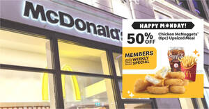 Featured image for McDonald’s S’pore 50% off Chicken McNuggets (6pc) Upsized Meal deal on 28 Aug means you pay only S$4.48
