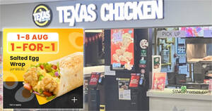 Featured image for Buy-1-Get-1-Free Salted Egg Wrap at Texas Chicken S’pore outlets till 8 Aug, pay only S$5.25 each