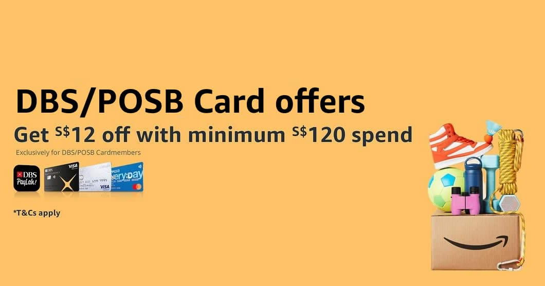 Featured image for Amazon.sg giving S$12 off when you spend min S$120 with DBS/POSB cards till 11 Sep 2023
