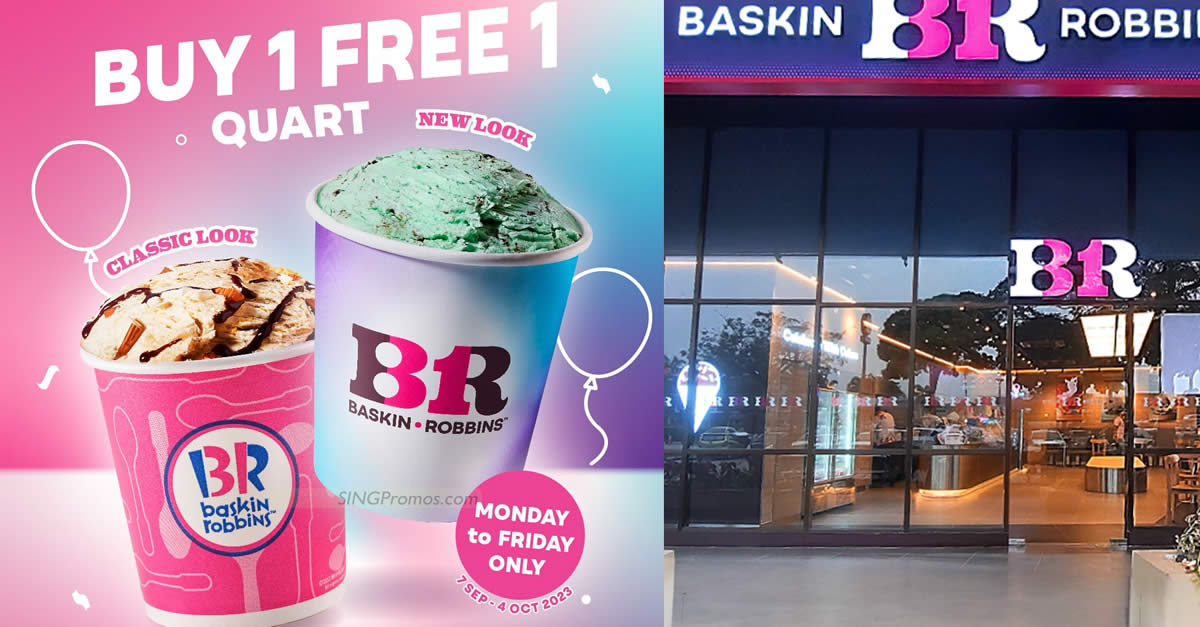 Featured image for Baskin-Robbins S'pore has BUY 1 Classic Quart, FREE 1 New Quart promo on weekdays till 4 Oct 2023