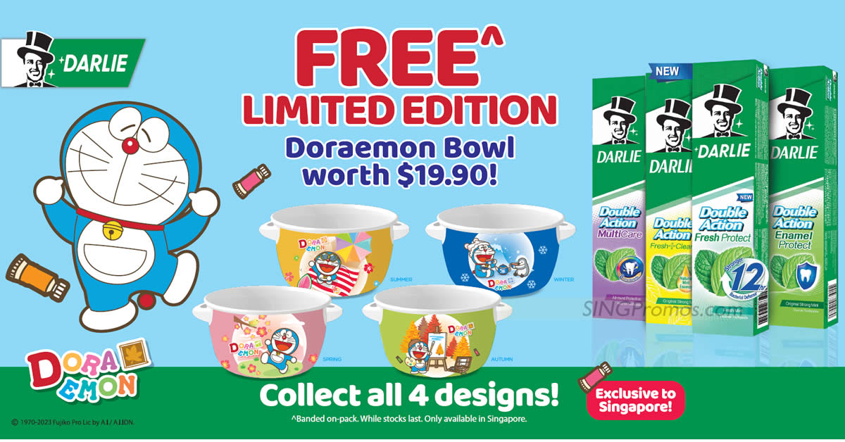 Featured image for Get a free Doraemon bowl banded with selected Darlie toothpastes from 6 Sep 2023