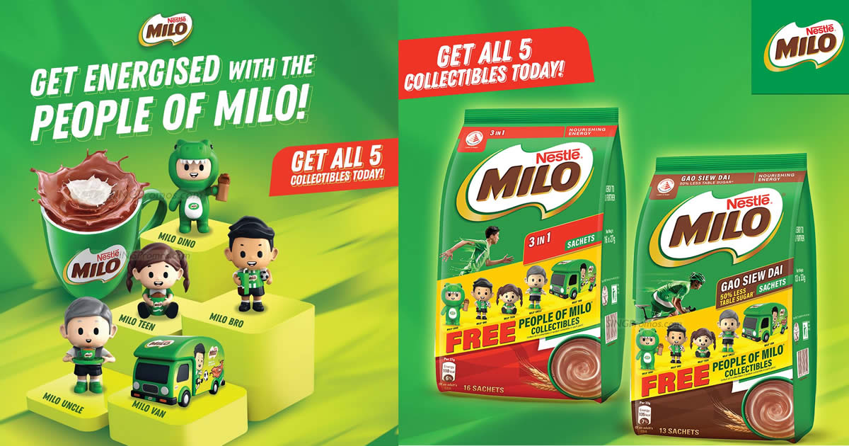 Featured image for Free 'People of MILO' collectible with purchase of MILO 3-in-1/MILO Gao Siew Dai promo packs from 18 Sep 2023