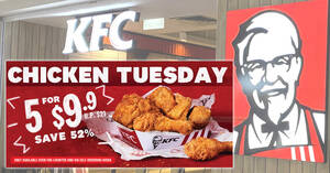 Featured image for KFC S’pore Chicken Tuesday returns with 5pcs-chicken-for-$9.90 deal on Tuesdays till 24 Oct 2023