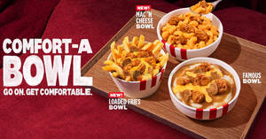 Featured image for KFC S’pore brings back Mac ‘N Cheese Bowl, Famous Bowl along with new Loaded Fries Bowl from 27 Sep 2023