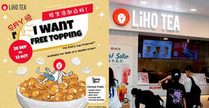 Featured image for LiHO S’pore offering free topping for every cup ordered till 12 Oct 2023