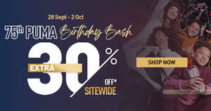 Featured image for PUMA S’pore Birthday Bash promo offers 30% off over 900 selected items online till 2 Oct 2023