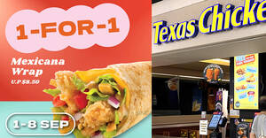 Featured image for Buy-1-Get-1-Free Mexicana Wrap at Texas Chicken S’pore outlets till 8 Sep, pay only S$4.25 each
