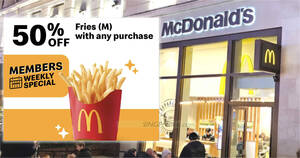 Featured image for (EXPIRED) 50% Off French Fries (M) at McDonald’s S’pore stores on Monday, 9 Oct 2023, 11am – 3pm