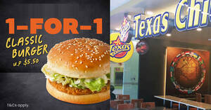 Featured image for Texas Chicken has Buy-1-Get-1-Free Classic Burger at S’pore outlets till 15 Jan, pay only S$2.75 each