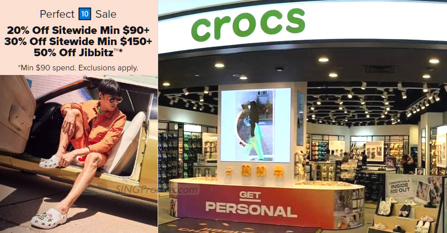 Featured image for Crocs S'pore offers 20% off $90 spend, 30% off $150 spend and more online till 12 Oct 2023