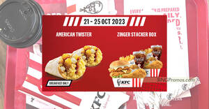 Featured image for KFC S’pore offering 1-FOR-1 American Twister and Zinger Stacker Box from 21 – 25 Oct 2023