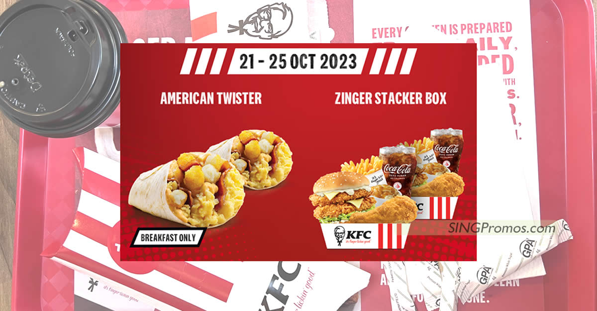 Featured image for KFC S'pore offering 1-FOR-1 American Twister and Zinger Stacker Box from 21 - 25 Oct 2023