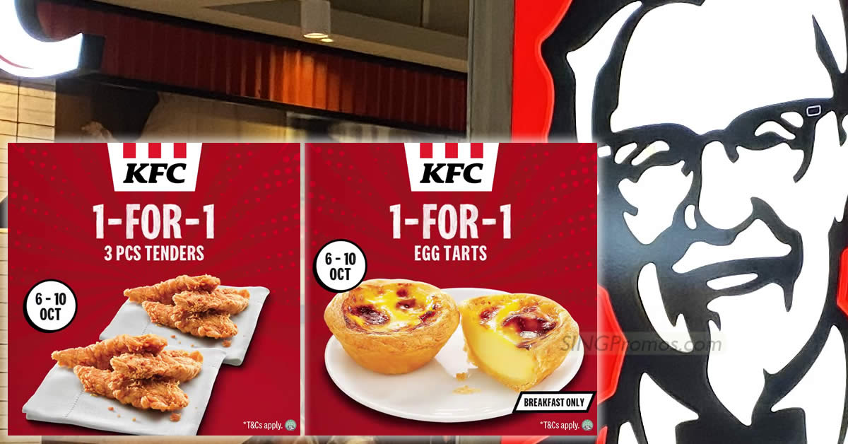 Featured image for KFC S'pore offering Buy-1-Get-1-Free 3pcs Tenders and Egg Tarts from 6 - 10 Oct 2023