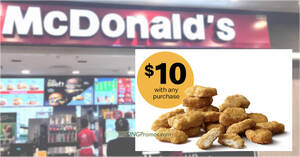 Featured image for McDonald’s S’pore has S$10 Chicken McNuggets (20pc) deal in-stores and via McDelivery till 27 Oct 2023