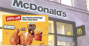 Featured image for 20% off McDonald’s 2pc Chicken McCrispy® Meal at S’pore outlets on Friday, 1 Dec 2023