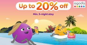 Featured image for Agoda offering up to 20% off top hotel stays worldwide when you stay a min. of 3 nights from 5 Nov 2023